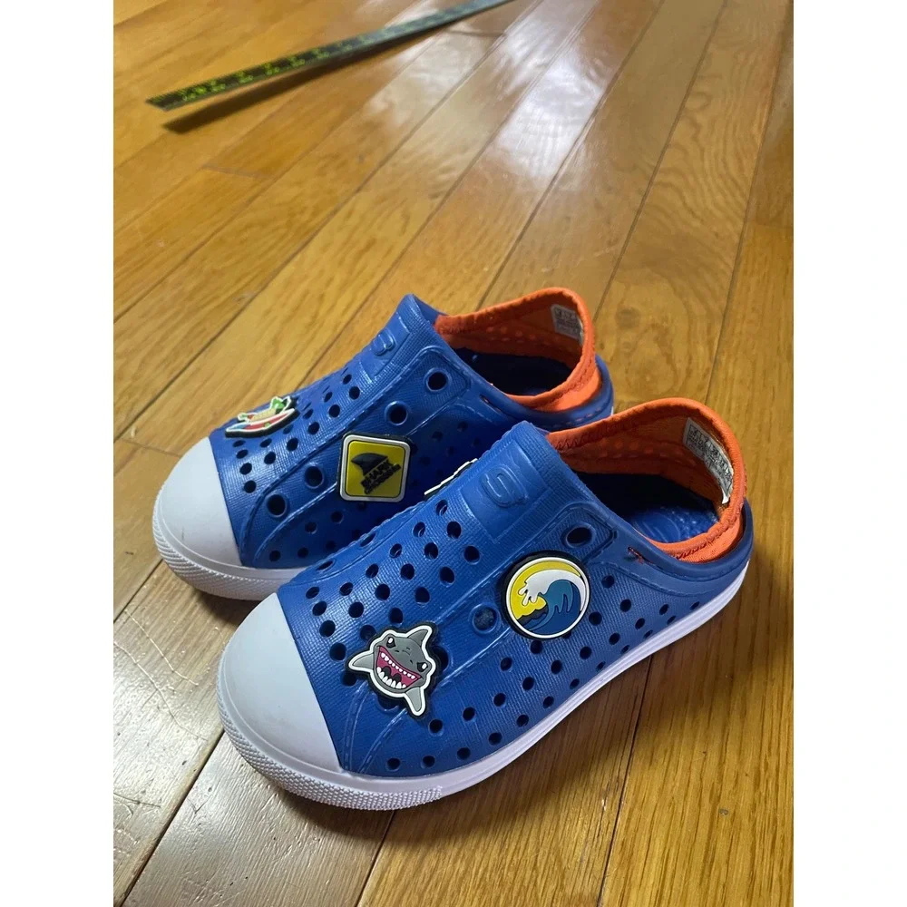 Skechers Foamies Blue Orange Shark Charms Water Shoes Boys Size 8 17190NS